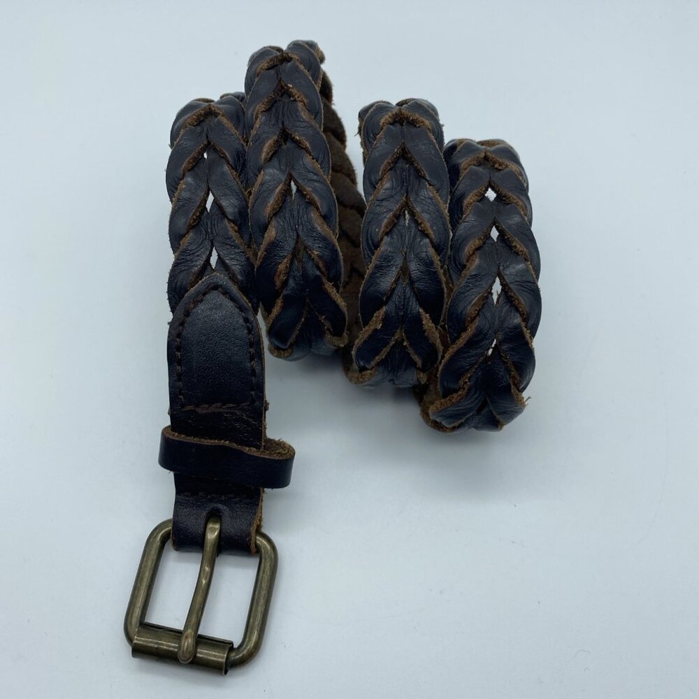 Unbranded Brown Genuine Leather Braided Woven Skinny Belt Men's Size S